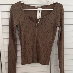 Brandy Melville Brown Patterned Long Sleeve Top